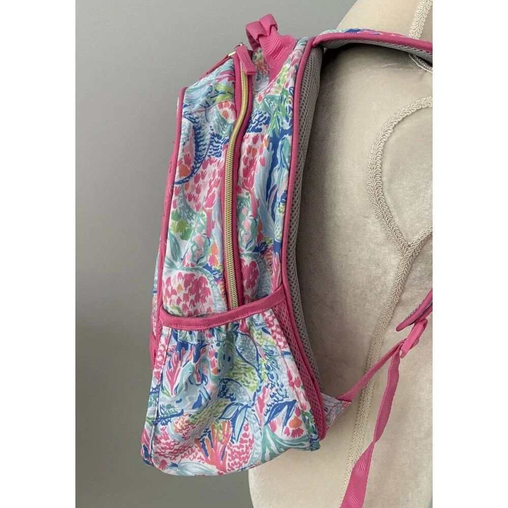 Lilly Pulitzer for Pottery Barn Mermaid Cove Print Backpack Pink Gold Zipper